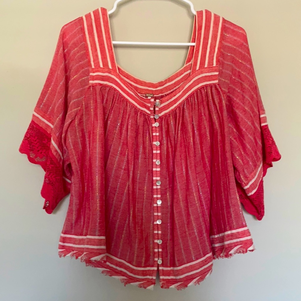 FREE PEOPLE Coral stripe Top